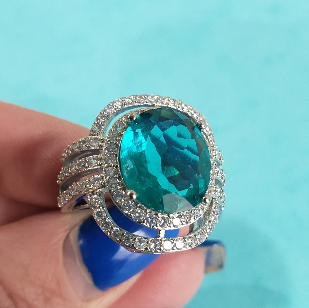 Gorgeous Large Blue Aquamarine 925 Silver RIng - Picture 3 of 9